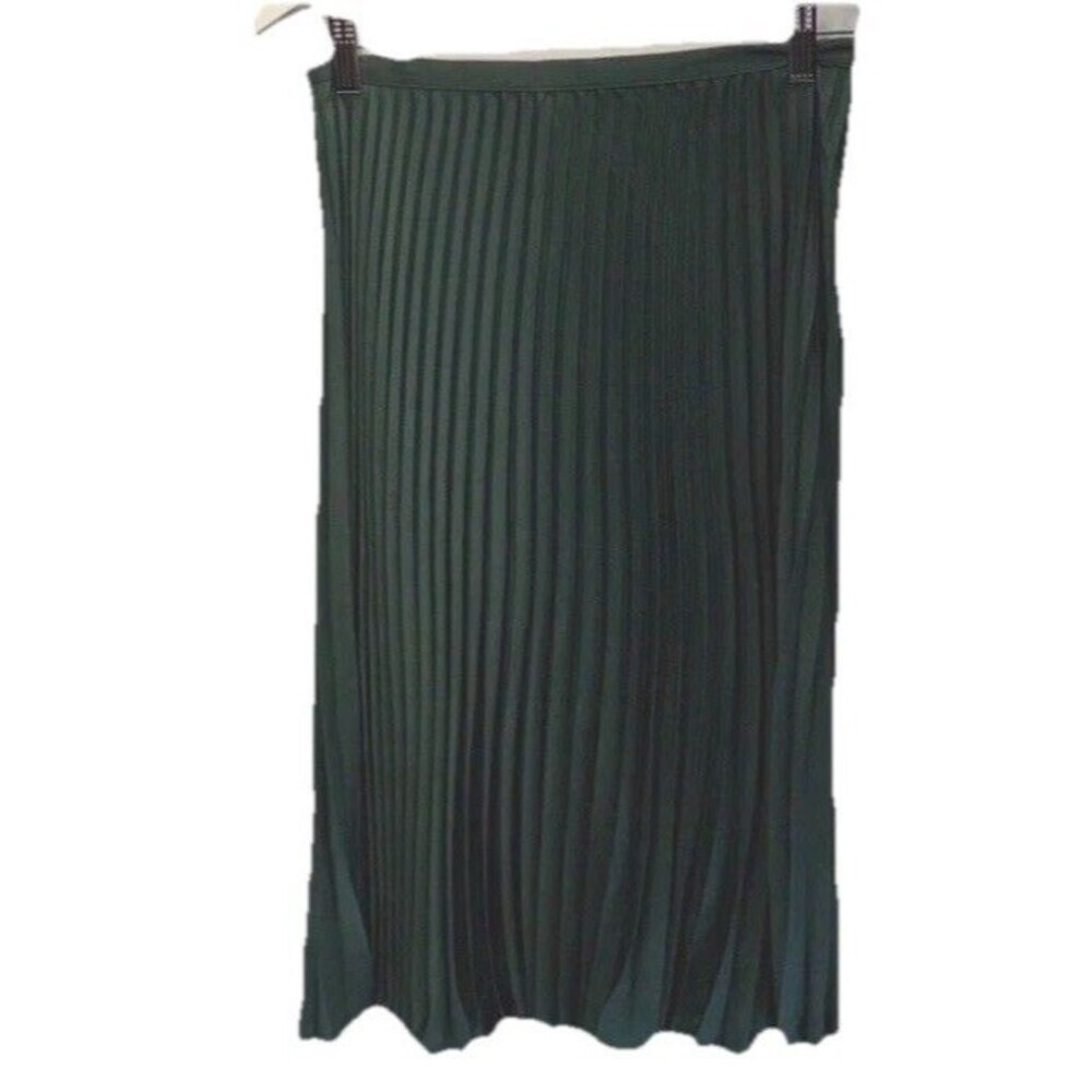 Banana Republic Satin Pleated Midi Skirt Hunter Green Petite 4P New - Picture 2 of 12